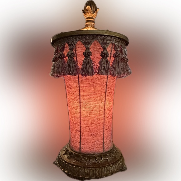 Ornate Metal Table Lamp Other - Vintage-Inspired Ornate Metal Table Lamp with Tasseled Lampshade Rare!!